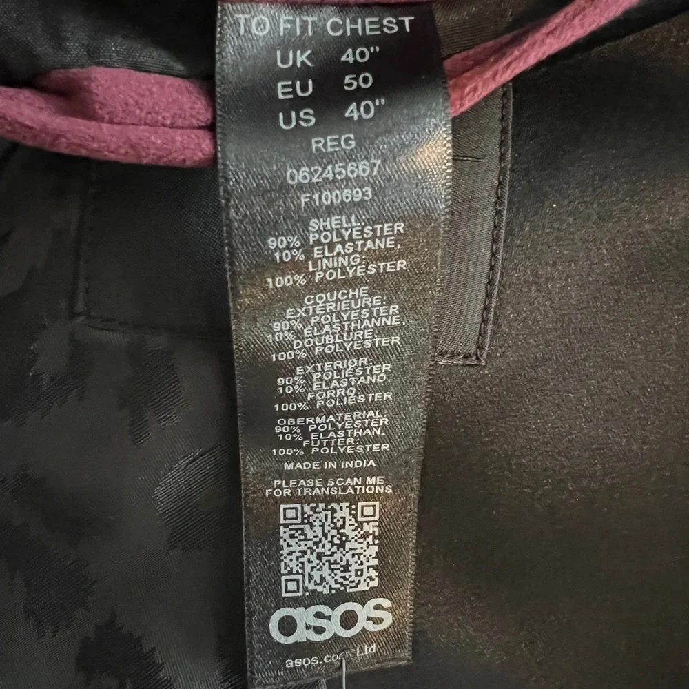 ASOS Velvet Single Breasted Burgundy Slim Fit Tuxedo Blazer- Chest 40”